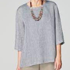 J. Jill Love Linen Taupe/Grey Airy-Weave Top Small